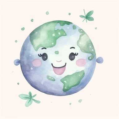 kawaii style planet earth, beautiful watercolor art, clip art, white isolated background, sharp, high quality, 8k