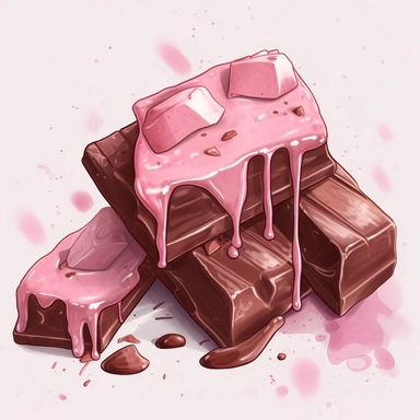 High Detail clipart of pink Chocolate, no lines, no outlines, clipart, featured on dribble, american Dinner clipart, minimalist, computer vector graphic design clip art, watercolor illustration clipart, watercolour clipart, watercolor illlustration for Recipe Books, book illustration, print on demand image, pink background