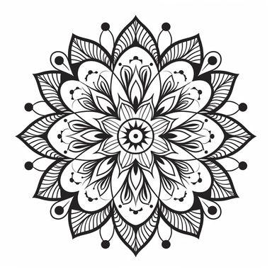 no shading. delicate mandala. no shading. lines and dots. black. simple. clipart. white background
