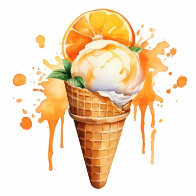 Watercolor clipart very detailed orange icecream. White background