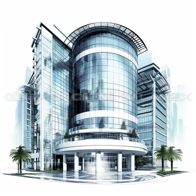 clipart Modern buildings , America , interior design , photo realistic, white background