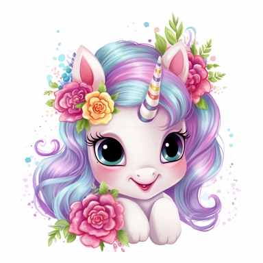 white background Clipart detailed cute painting of an adorable floral baby unicorn with big baby blue eyes shy and pastel rainbow hair little with roses pastel pinks roses and reds roses all around pastel colourful flowers vivid clear detailed roses pansies and lavender all around clipart detailed cartoon style cartoon of happy cute little tiger beautiful sparkling and pearls Clipart image shimmer and shells and starfish pastel flowers all around pastel light colors gorgeous hyper realistic big 
