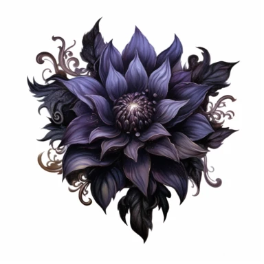 mystical dark fantasy witchy individual flower clipart, hd 4k, detailed, focused, isolated on white background