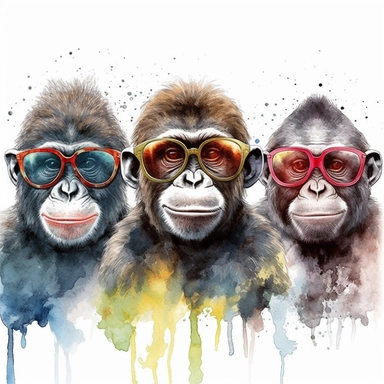 5 Ape baby with sunglasses in formation, clipart, watercolor, anime
