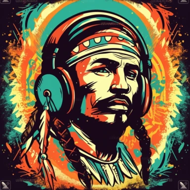 GRAFFITI CLIPART logo of an indian mans spirit coming out of his belly to place headphones on his head