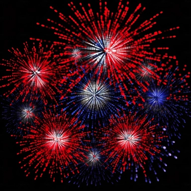 hd clipart individual red white blue fireworks pictures, black background,