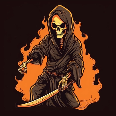 Comic book Grim reaper , shirt design , anime style grim reaper , kwaii grim reaper ,Cute Reaper , simple drawing , kwaii reaper design , logo , PFP , kwaii clip art reaper , Unique shirt design , cartoon style reaper , colourful anime background