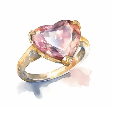 watercolor of engagement ring with heart shaped diamond clipart