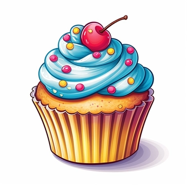 Cheerful cupcake clipart in the style of john james audobon, showcasing delicious cupcakes with colorful icing and fun decorations, perfect for birthday parties and celebrations