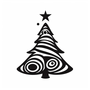 black and white silhouette of a christmas tree, clipart style, white background, thick lines, vector, simple design, flat colour, solid colour, christmascore