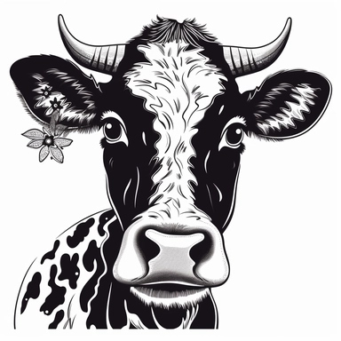Continue your creative journey as you immerse yourself in the creation of a captivating cow clip art file. Envision a charming and delightful illustration of a cow, free from any background, that will later be converted into the versatile SVG format. Let your artistic expression flow as you focus on capturing the essence of a cow's personality through expressive features. Pay attention to the cow's endearing facial expression, eyes, nose, and ears. Bring out their unique qualities and create a c