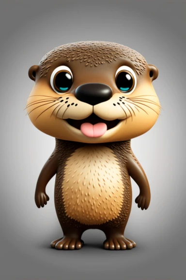 no text, 3d whole body clipart of a smiling, friendly otter, cartoon network style, friendly face, head unproportionally bigger than body, detailed body shape, front shot, insanely big shiny eyes, caricatured face, insanely glossy, plastic like fur and skin, light background, unrealistic, 8k photography, cinematic, super cute face, Photography, Ultra-Wide Angle, Depth of Field, hyper-detailed, beautifully color-coded, insane details, intricate details, Unreal Engine, Cinematic, Editorial Photogr