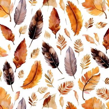 autumn leaves pattern watercolor floral watercolor pattern clip art free download, in the style of light indigo and brown, mosaic-like patterns, dark yellow and light brown, attention to fur and feathers texture, 3840x2160, hand-coloring, light gray and dark brown