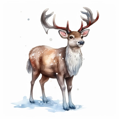 vector cute Christmas reindeer hyperrealistic, photorealistic, watercolor clipart on white, full body, no background