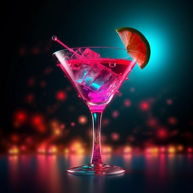 Classic Cosmopolitan cocktail, bold color, retro neon style, photorealistic, high-resolution photography, transparent background PNG clipart – ar 16:9
