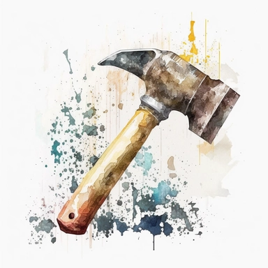 construction hammer clip art, watercolor, white background, no caption