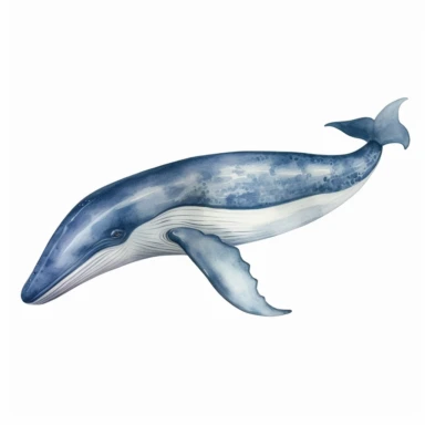 a blue whale clipart with watercolor illustration,full body shot,8k,etsy style, white background