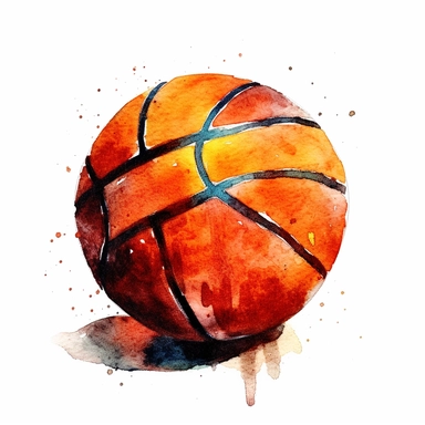 basketball clipart, watercolour, white background, high detail