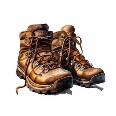 hiking boots, clipart, white background, realistic