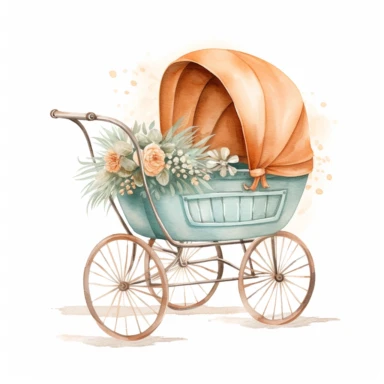 CLIPART, cute, boho, simple baby carriage illustration, newborn, nursery, maternity, texture