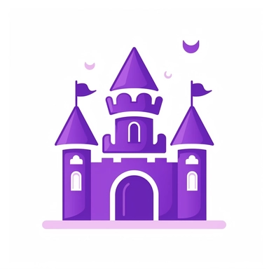 purple castle, kids icon, simple, clipart, white background