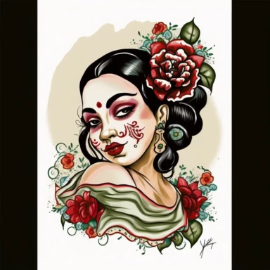Cute Beautiful Chingona Como Mi Madre Watercolor Clipart,Cartoon,hyper realistic, intricate detail, illustration style,high solution,on the white background