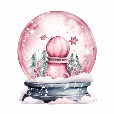 Cute christmas snow globe pink watercolor clipart