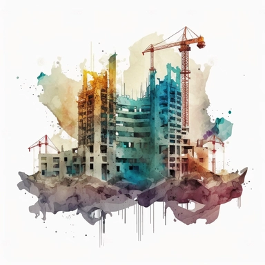 building under construction clip art, watercolor, white background, no caption