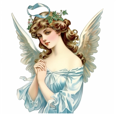 Vintage 1920 angel with a bow, in the style of victorian era, light blue and cyan, dye-transfer, whitcomb-girls, biblical grandeur, white background, dignified poses isolated on white background, in the style of late 19th century, Chromolithograph, 1920s Illustration, Vintage, Chromolithograph, Colorful, Antique, Ephemera, Clipart, 8k, Isolated on white
