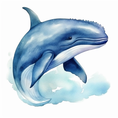 watercolor happy whale clipart, blue whale clipart , original hand drawing, style of the artwork, mood of the artwork, white background, 8K quality, ultra detailed , clipart, white background, High Quality, ultra detailed