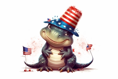 Cute baby American alligator in Independence Day clipart, cartoon, white background,