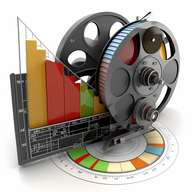 graphs charts analytics, film reel camera, clipart