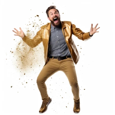 golden magic golf club, very happy man laughing hysterically, unreal engine clipart, white background