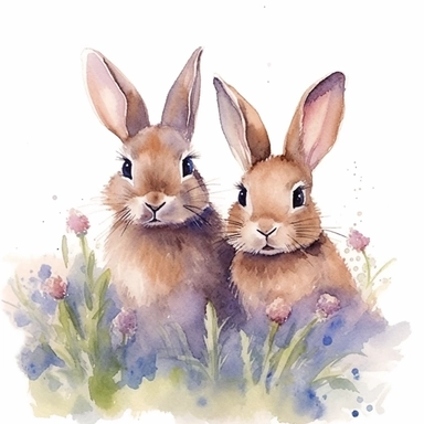 bunnies watercolor art style clip art