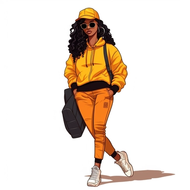 trendy black girl wearing streetwear, cartoon style, clipart