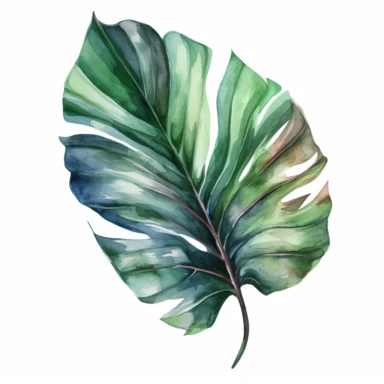 watercolor realistic jungle leaves single design clipart white background, 8k