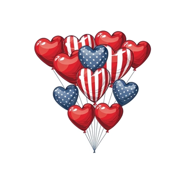 american flag ballons ,heart shape ,Clipart style,vector illustration, White Background