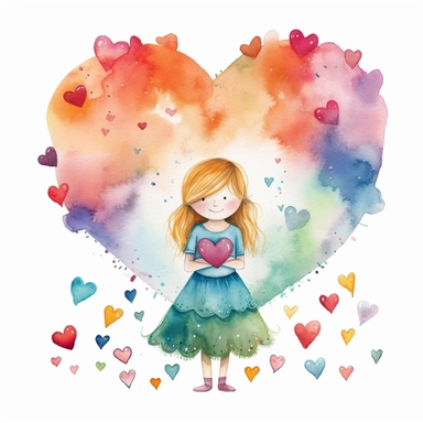 Love in you, heart, clear white background, self love, self confidence, watercolor, simply drawn for children book, handrawn watercolor graphic clipart, 16k