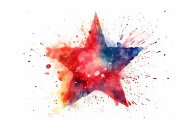 Watercolor, Imagine a red semi-regular variable star, pulsating with a predictable period but irregular amplitude clipart, hd, on a white background, spaced out