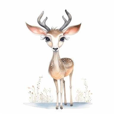 a whimsical gazelle with kind eyes clipart with watercolor illustration,full body shot,8k,etsy style, white background
