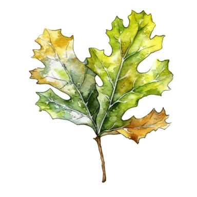 Oak Leaf, clipart watercolor illustration, single object, high definition, white background for removing background