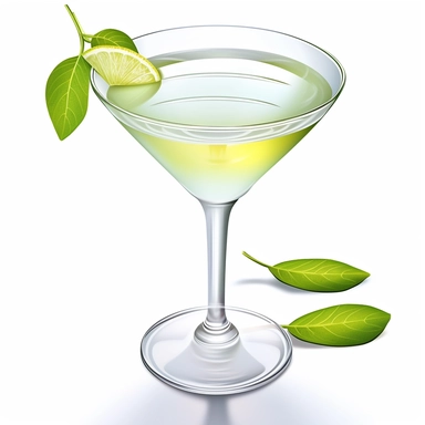 Sharp Illustration of a Gimlet Cocktail clipart aginst white background, illustration style, vibrant colors, unreal engine 5, detailed illustration, high resolution, high quality, solid white background