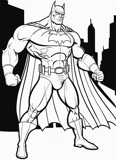 line art, black and white, batman, cartoon, sketch, coloring page for kids, coloring page for children, thick lines, realistic, drawing, printable outlined art, crisp lines, No background, clip art, hand drawn, No shadows, drawing, No gray, no shades, high contrast. The line art should be clean and crisp, with uniform thickness and minimal shading, to provide a user - friendly coloring experience.