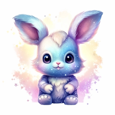 Kawaii Pastel Bunny Clipart galaxy nebula celestial, Cartoon, hyper realistic, intricate detail, illustration style, high resolution, on the white background