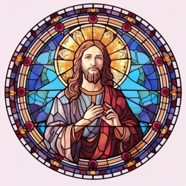 Beautiful Stained glass Jesus Sublimation Clipart,Cartoon, hyper realistic, intricate detail, illustration style,high solution,on the white background