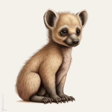 watercolor, clipart, cute baby hyena in the style of hyper-realistic animal illustrations, arbeitsrat für kunst, soft watercolours, animated gifs, sparklecore