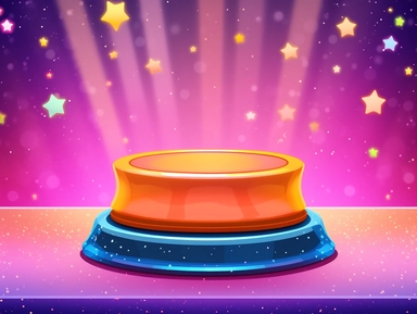 a cartoon illustration of a pedestal base with decorative trim on a colorful abstract sparkley stars background, spotlights pointing at it, clipart, rendering, bokeh rounded shapes