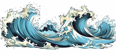 sea waves and foam, comic clipart on white background