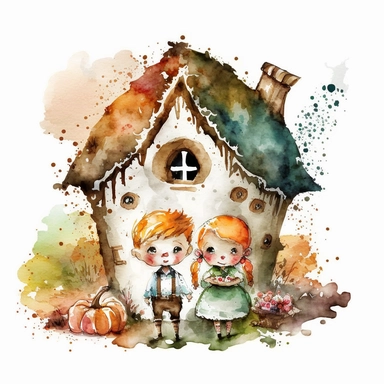 Watercolor Hansel and Gretel,halloween ,Clipart, colorful, white background