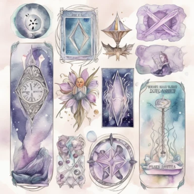 highly detailed watercolor tarot card clipart with magical symbols